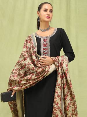 Black embroidered viscose roman silk salwar suit 4