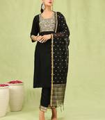 Black embroidered cotton blend salwar suit