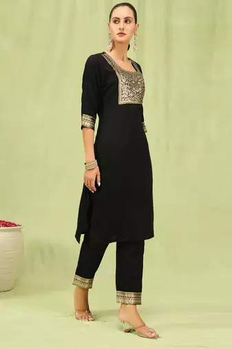Black embroidered cotton blend salwar suit