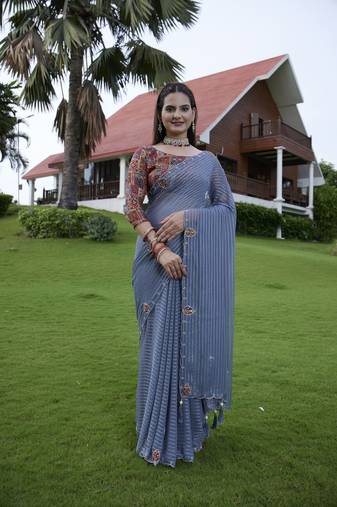 Blue georgette partywear saree