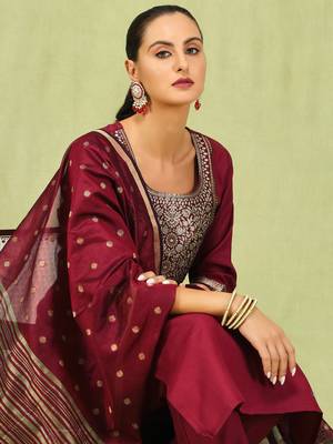 Maroon embroidered cotton blend salwar suit 2