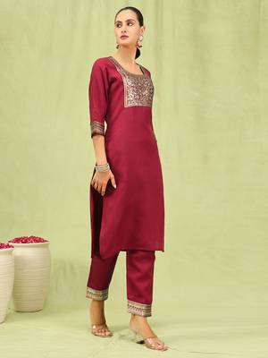Maroon embroidered cotton blend salwar suit 4
