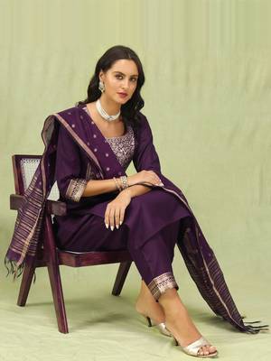 Purpel embroidered cotton blend salwar suit 1