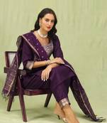 Purpel embroidered cotton blend salwar suit