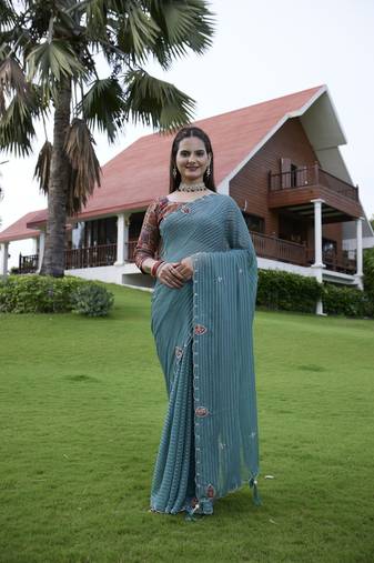 Green georgette partywear saree