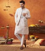 Lilac raw silk embroidered nehru jacket set