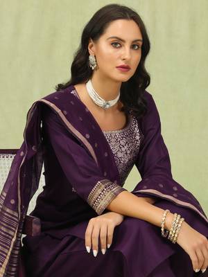 Purpel embroidered cotton blend salwar suit 2