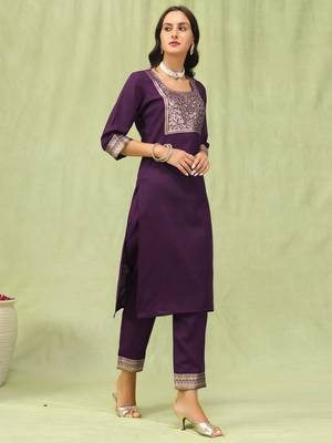 Purpel embroidered cotton blend salwar suit 4