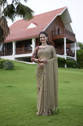 Brown georgette partywear saree