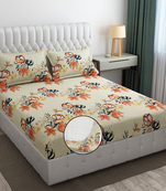 Cream floral) bed sheets with 2 king size pillow cover and double bed around elastic size 72x78x8 inches