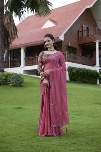 Rust georgette partywear saree