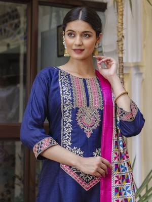 Blue embroidered silk blend salwar suit 3