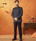 Blue banarasi silk embroidered bandhgala paired with pant