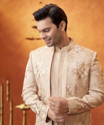 White raw silk embroidered jacket paired with sleeveless vest & pant 2