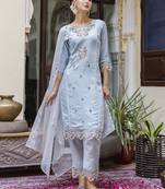 Sky embroidered viscose roman silk salwar suit