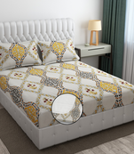 Floral cream bed sheets with 2 king size pillow cover and double bed around elastic size 72x78x8 inches