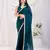 ready to wear teal blue silk blend solid printed saree with lace border