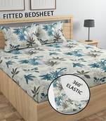 Cream blue bed sheets with 2 king size pillow cover and double bed around elastic size 72x78x8 inches