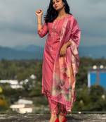 Gajri embroidered viscose roman silk salwar suit