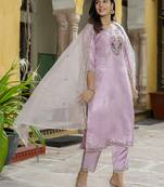 Lavender embroidered silk blend salwar suit