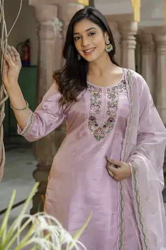 Lavender embroidered silk blend salwar suit