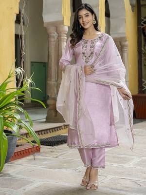 Lavender embroidered silk blend salwar suit 3