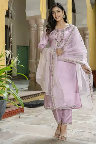 Lavender embroidered silk blend salwar suit