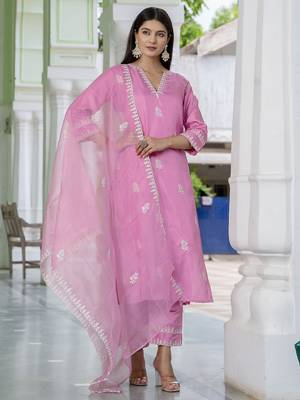 Pink embroidered silk blend salwar suit 1