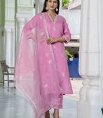 Pink embroidered silk blend salwar suit