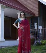 Maroon chiffon festive saree