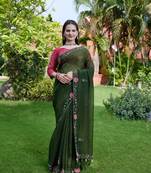 Green chiffon festive saree