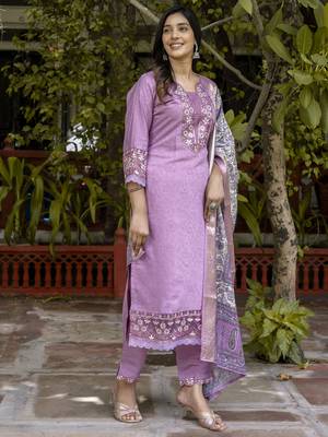 Lavender embroidered silk blend salwar suit 1