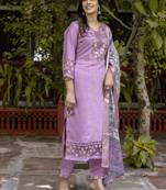 Lavender embroidered silk blend salwar suit