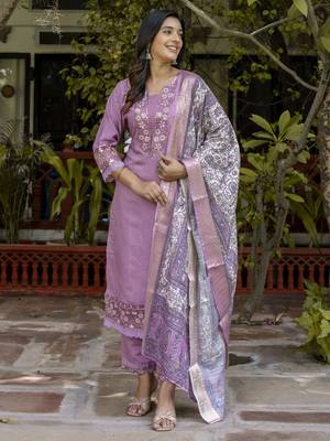 Lavender embroidered silk blend salwar suit 3