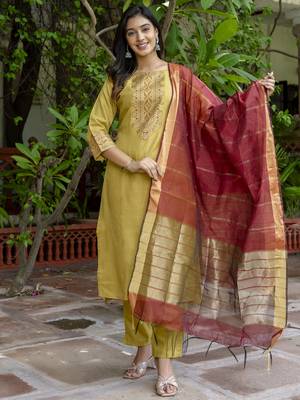 Mehendi embroidered cotton blend salwar suit 1