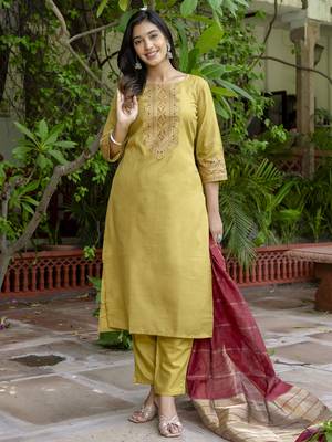 Mehendi embroidered cotton blend salwar suit 2