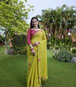Lemon chiffon festive saree