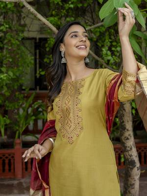 Mehendi embroidered cotton blend salwar suit 4