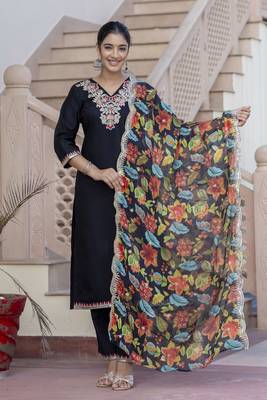 Black embroidered silk blend salwar suit 1