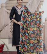 Black embroidered silk blend salwar suit