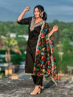 Black embroidered silk blend salwar suit 1