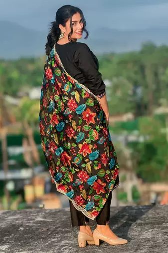 Black embroidered silk blend salwar suit