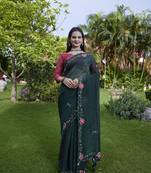 Green chiffon festive saree