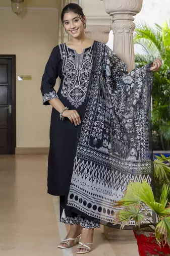 Black embroidered silk blend salwar suit