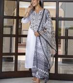 White embroidered silk blend salwar suit