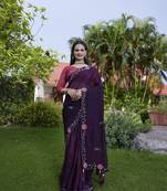 Purple chiffon festive saree