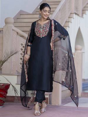 Black embroidered silk blend salwar suit 1