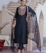 Black embroidered silk blend salwar suit