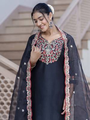 Black embroidered silk blend salwar suit 3
