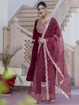 Maroon embroidered silk blend salwar suit 4